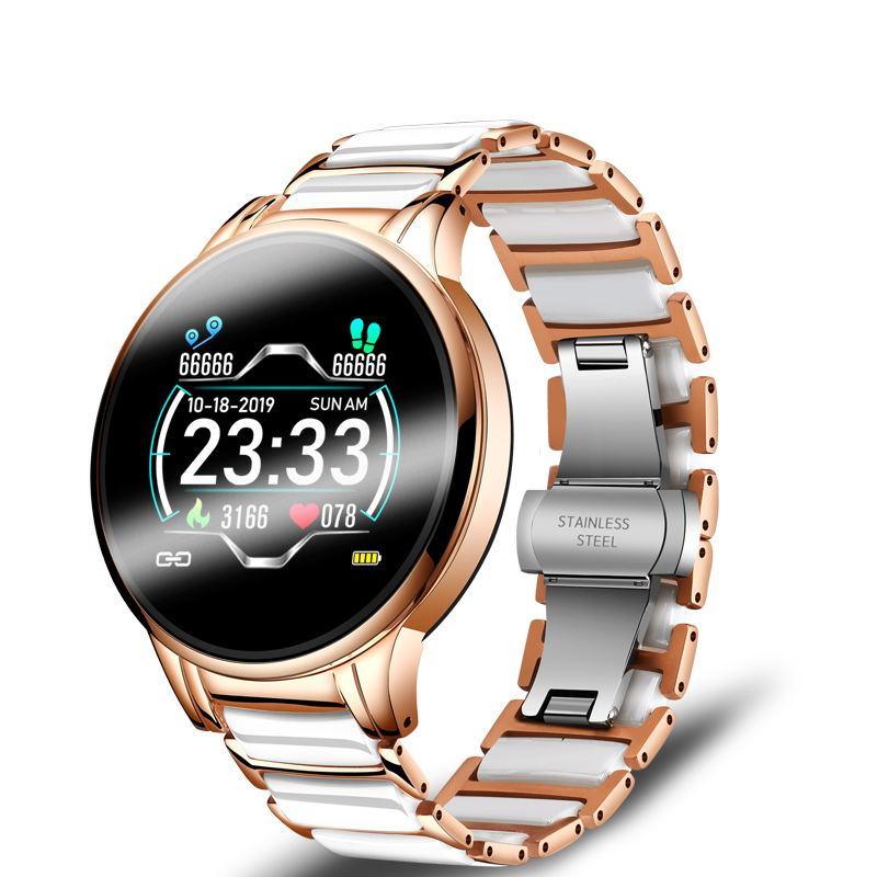 Ceramic Smart Fitness Watch for Women – Heart Rate & Blood Pressure Monitor