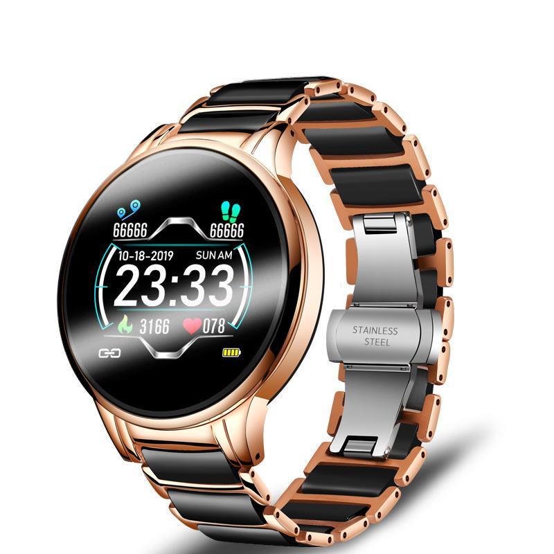 Ceramic Smart Fitness Watch for Women – Heart Rate & Blood Pressure Monitor
