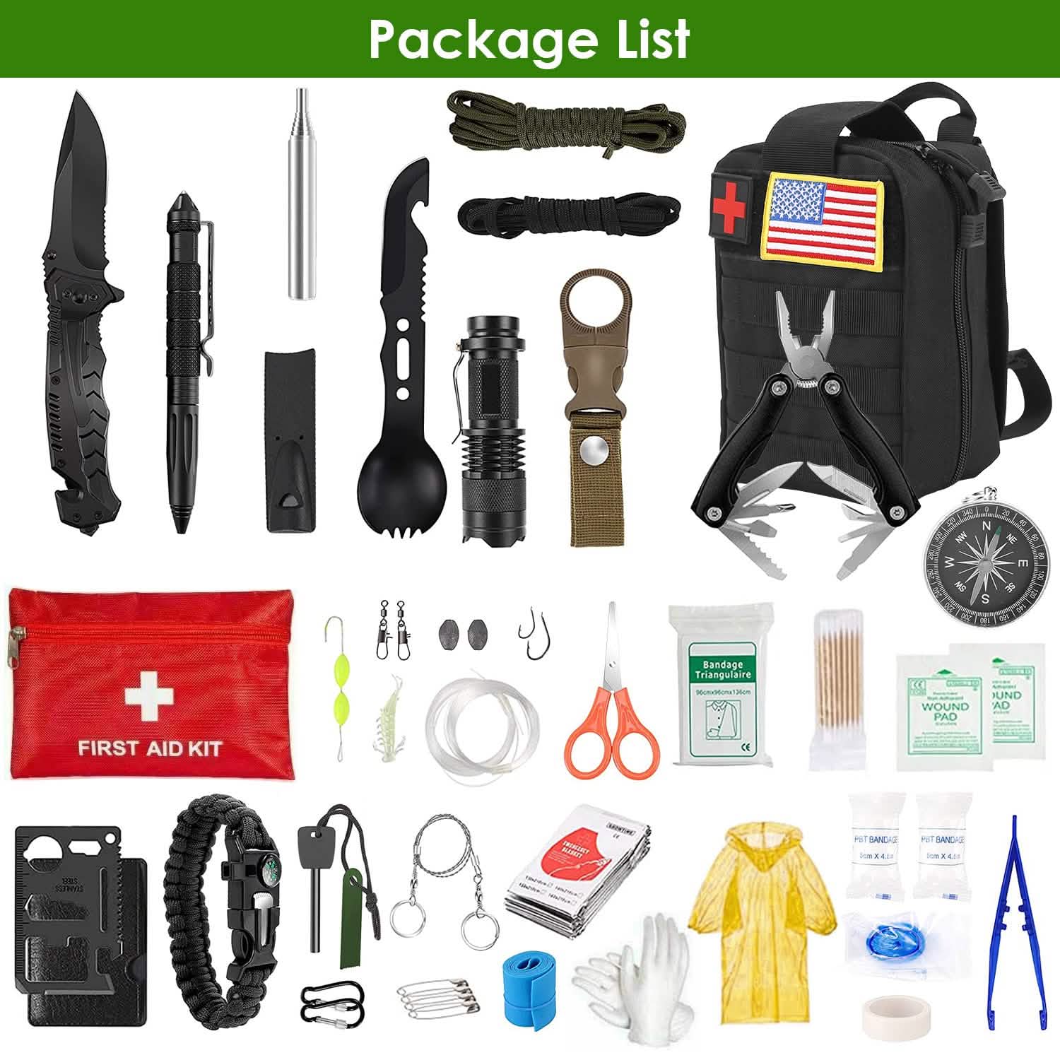 47-Piece Emergency Survival Kit – EDC Gear with Pouch