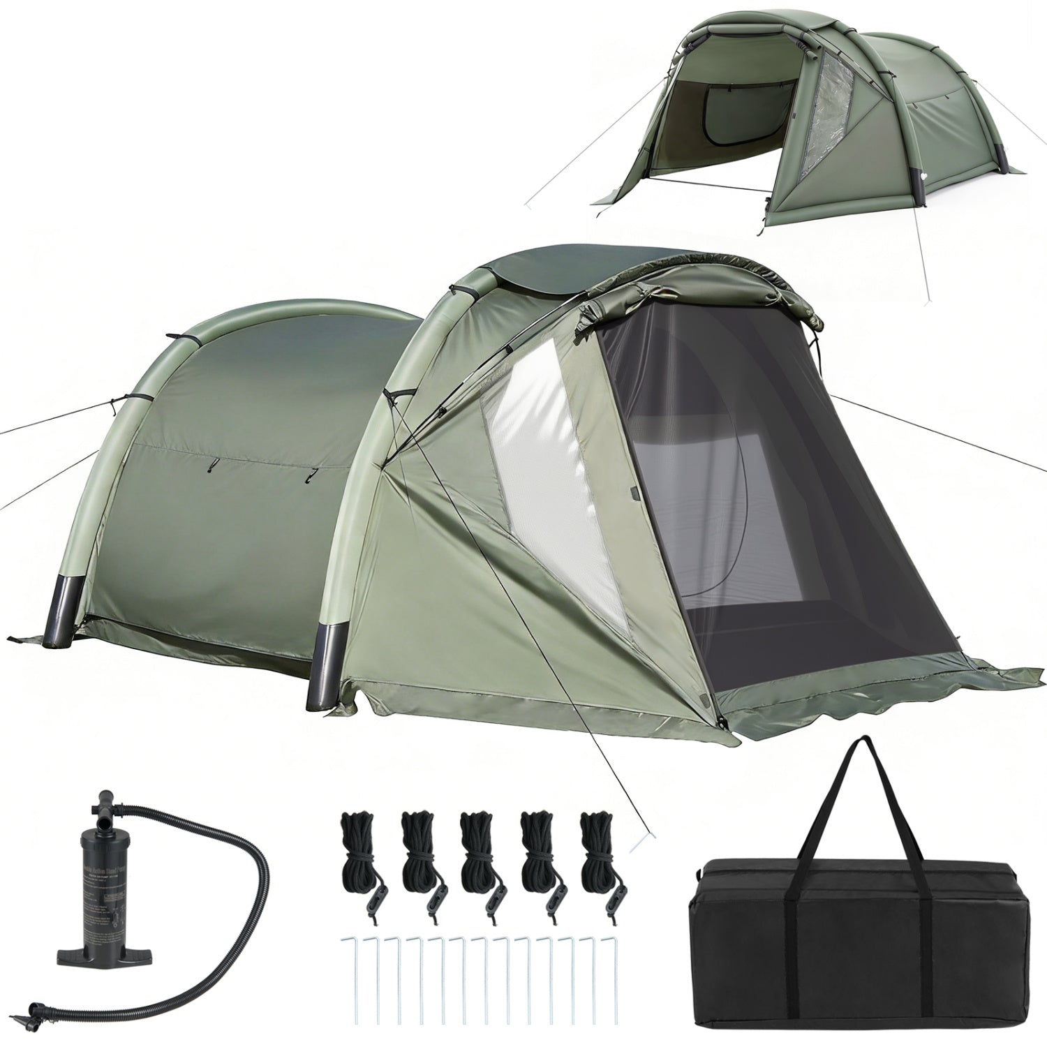 5–7 Person Inflatable Camping Tent with Screened Porch – Green