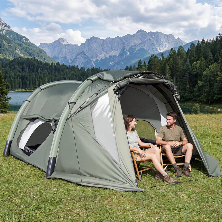 5–7 Person Inflatable Camping Tent with Screened Porch – Green