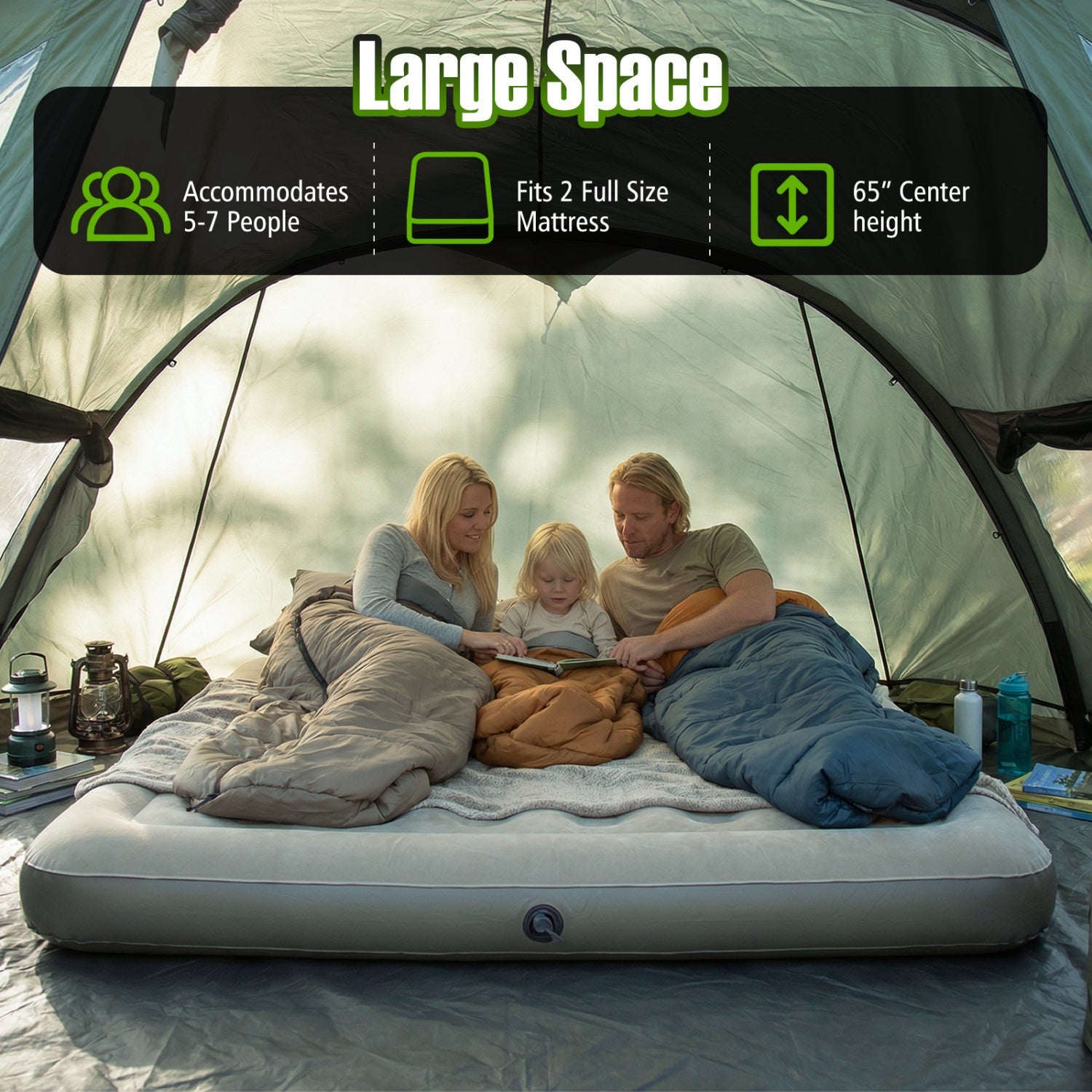 5–7 Person Inflatable Camping Tent with Screened Porch – Green