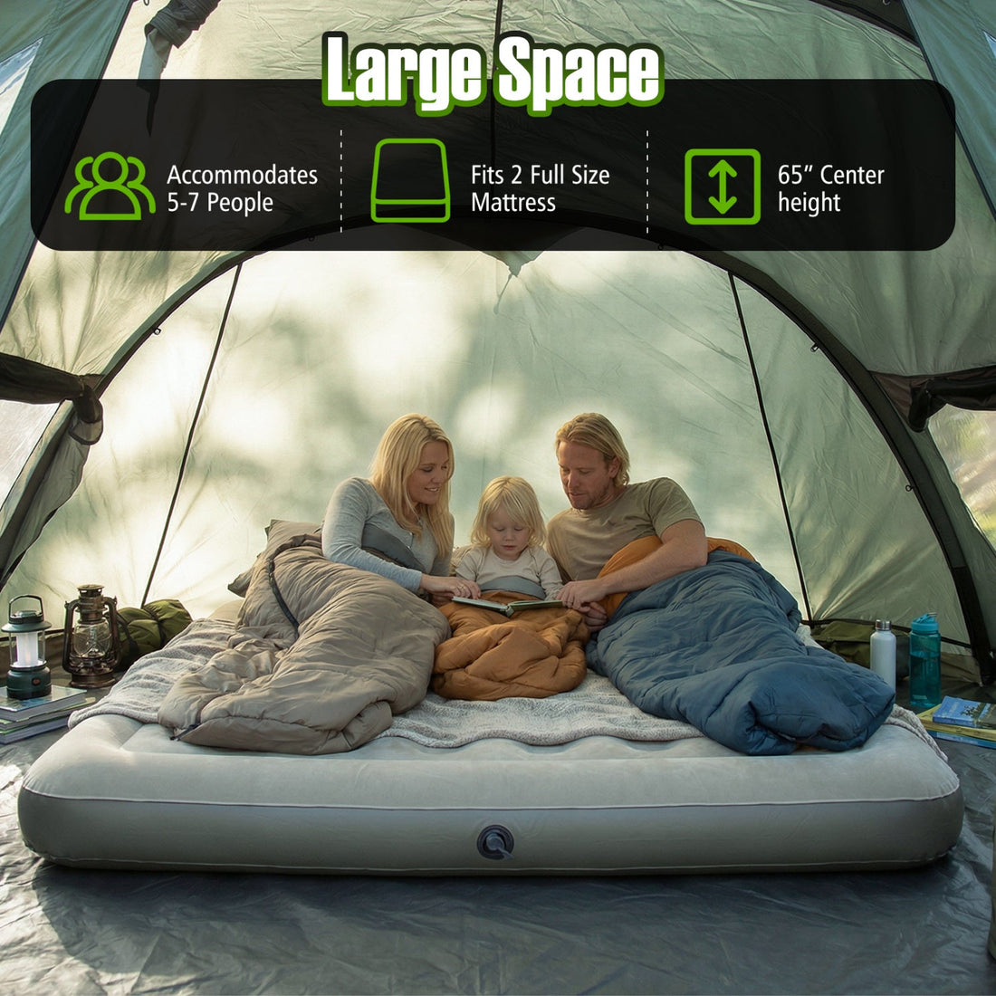 5–7 Person Inflatable Camping Tent with Screened Porch – Green
