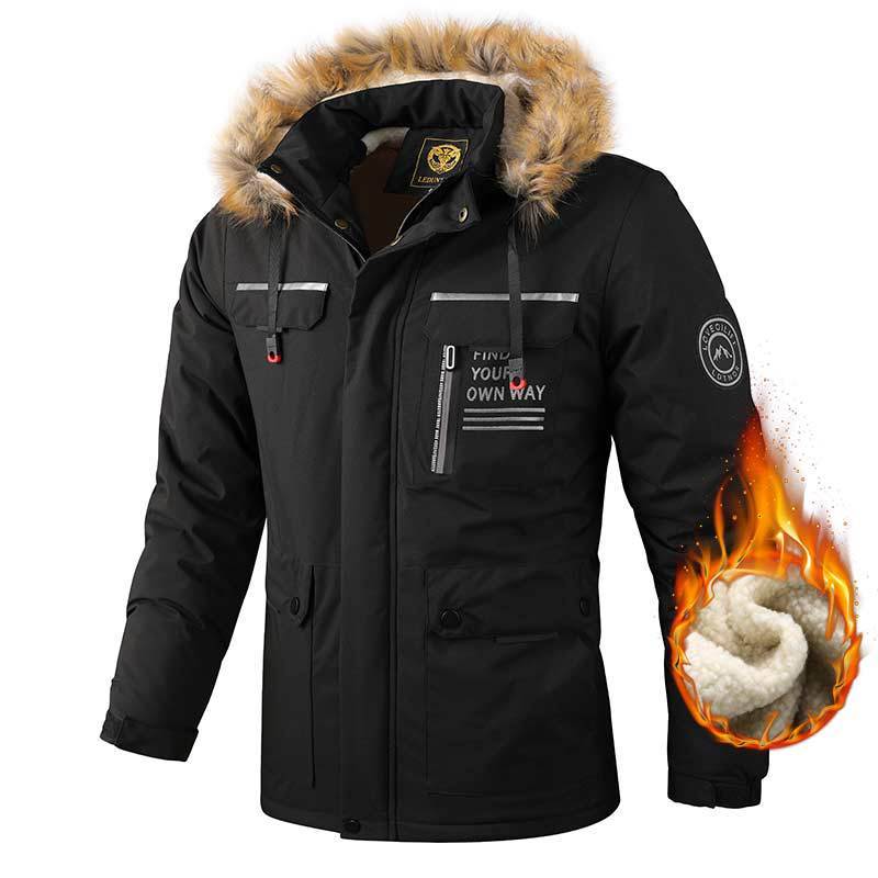 Men’s Hooded Parka Jacket – Windproof Winter Outdoor Coat