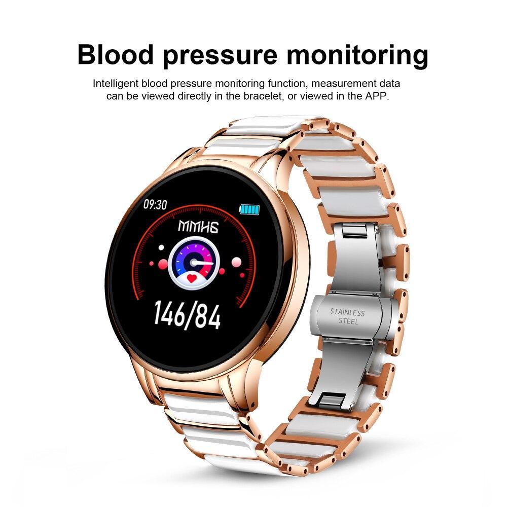 Ceramic Smart Fitness Watch for Women – Heart Rate & Blood Pressure Monitor