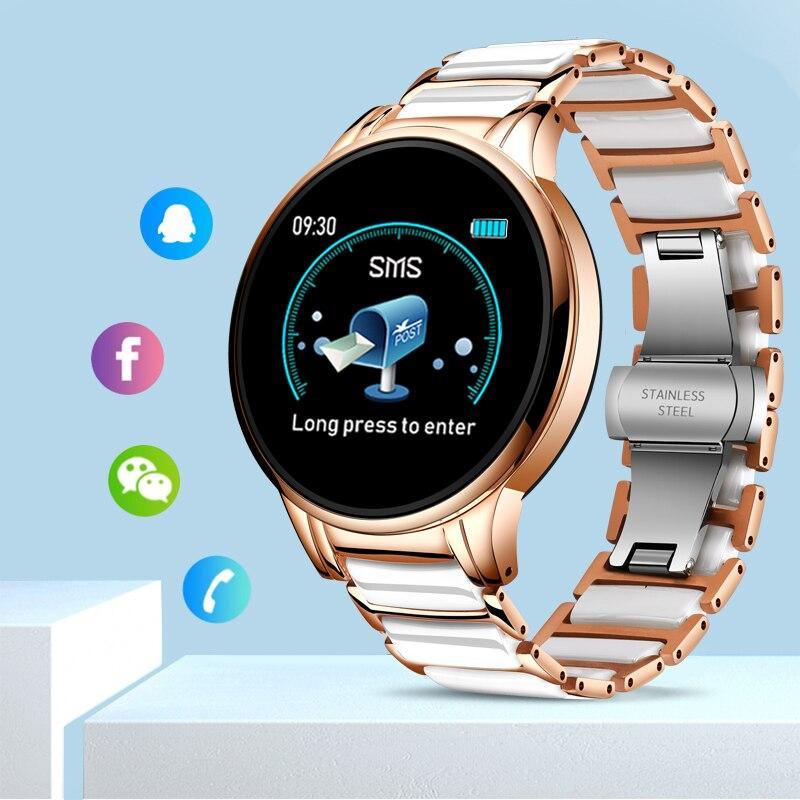 Ceramic Smart Fitness Watch for Women – Heart Rate & Blood Pressure Monitor