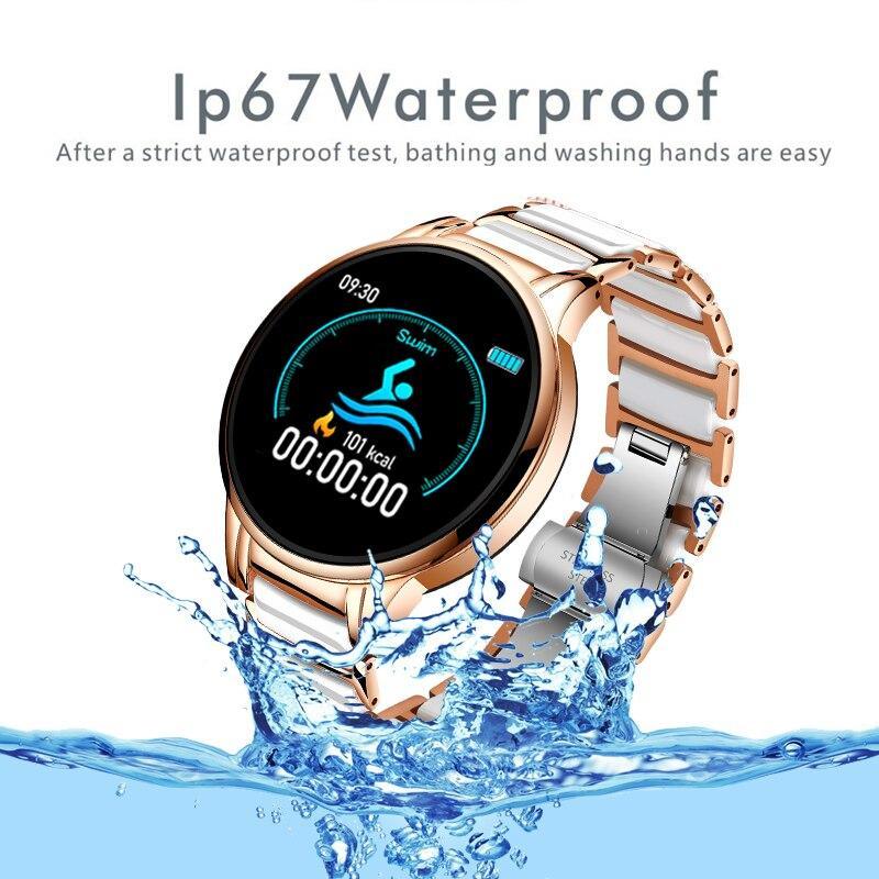 Ceramic Smart Fitness Watch for Women – Heart Rate & Blood Pressure Monitor
