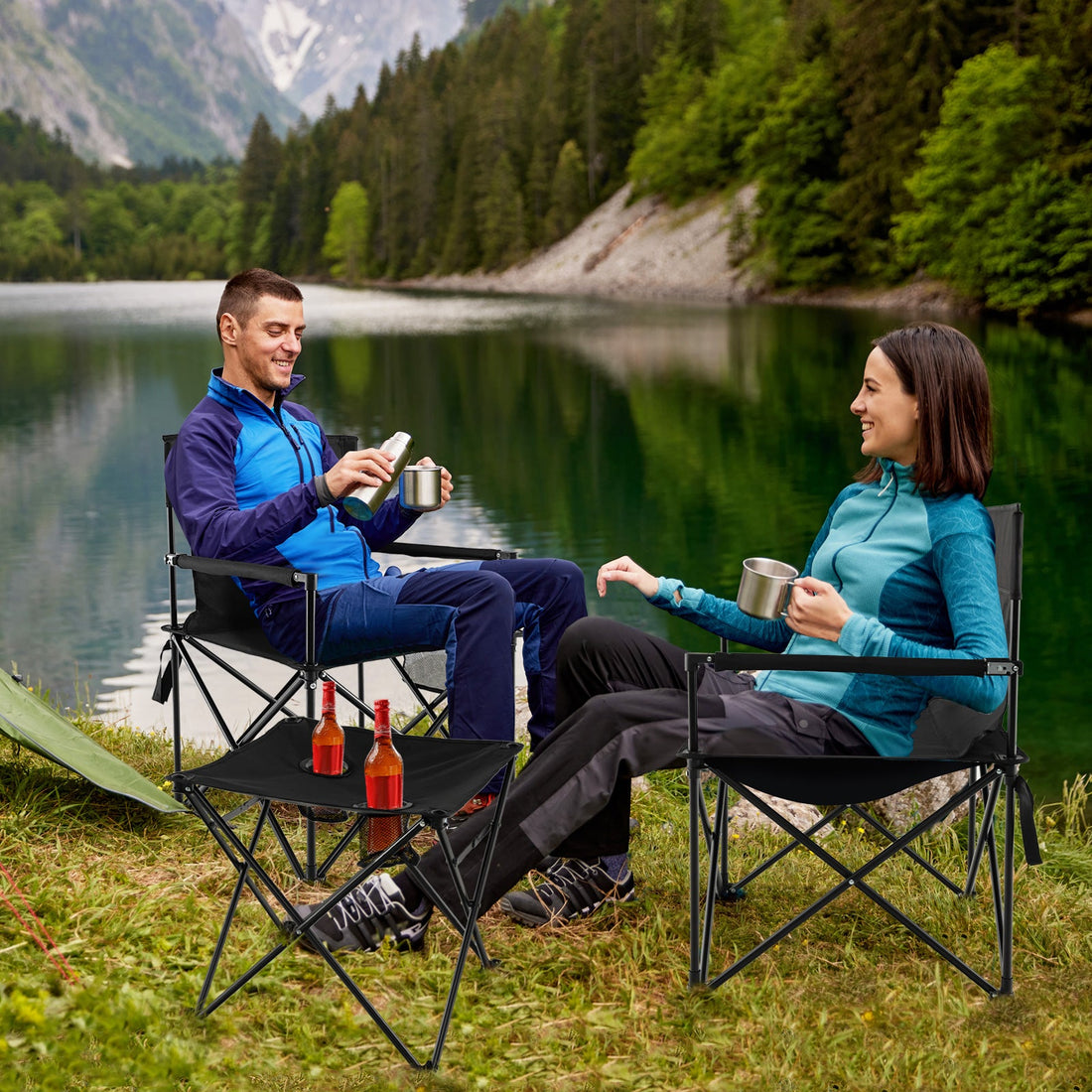 Camping Chair & Table Set – Folding Outdoor Set with Carry Bag (Black)