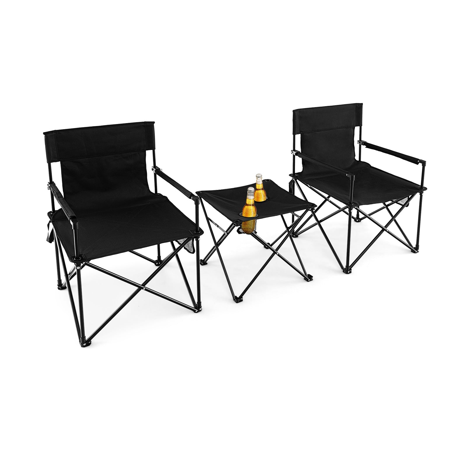 Camping Chair & Table Set – Folding Outdoor Set with Carry Bag (Black)