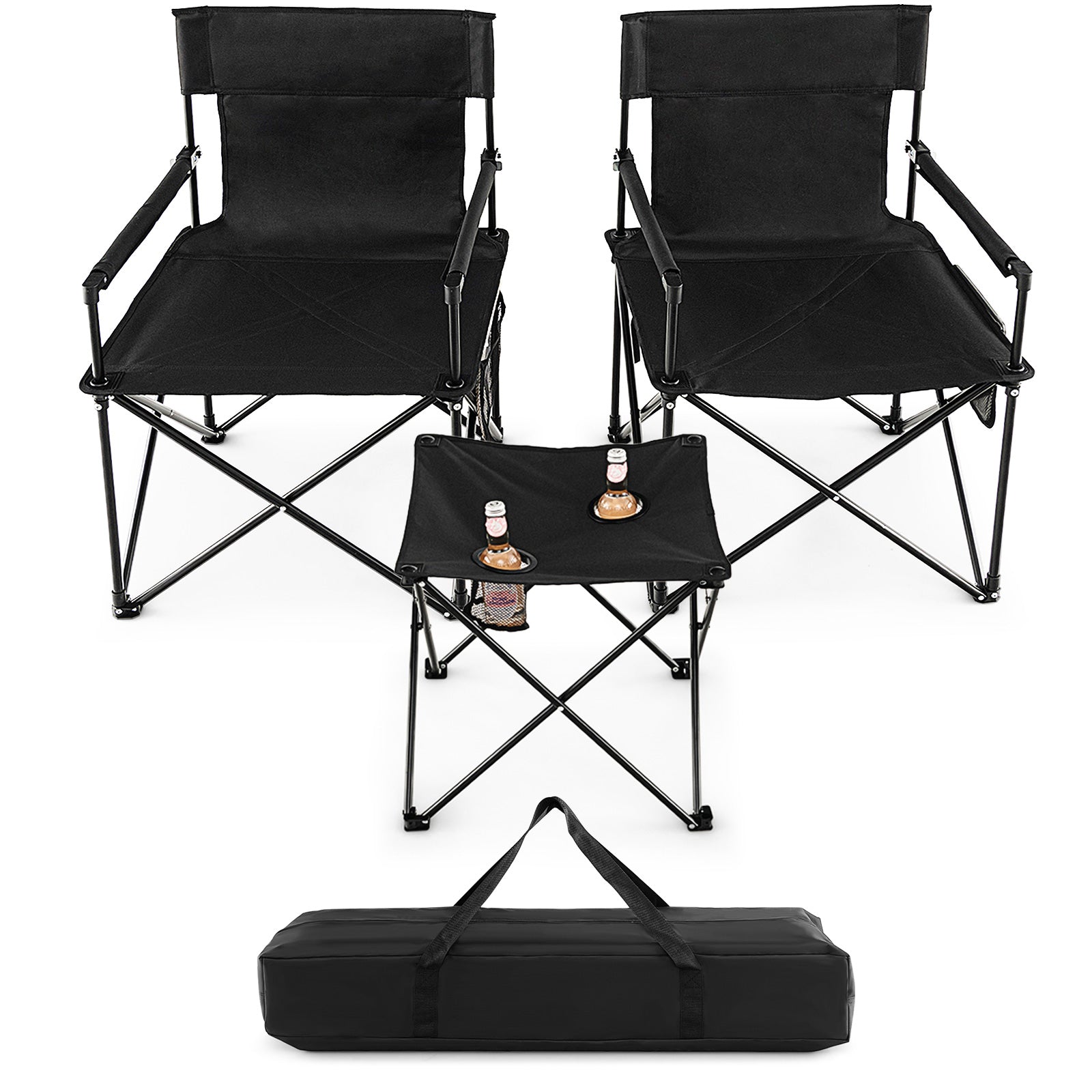 Camping Chair & Table Set – Folding Outdoor Set with Carry Bag (Black)
