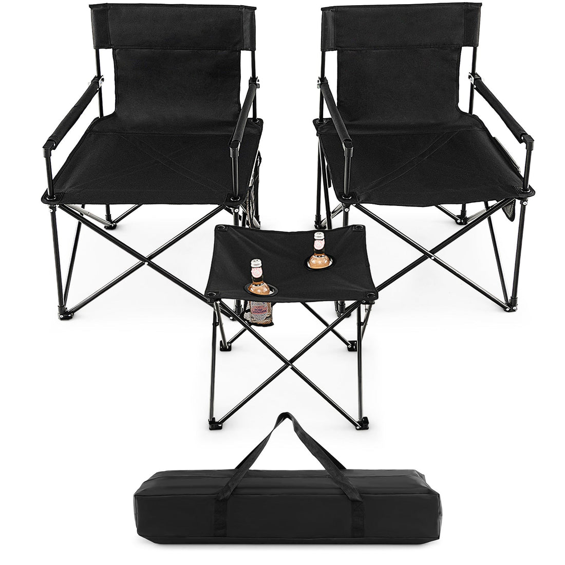 Camping Chair & Table Set – Folding Outdoor Set with Carry Bag (Black)