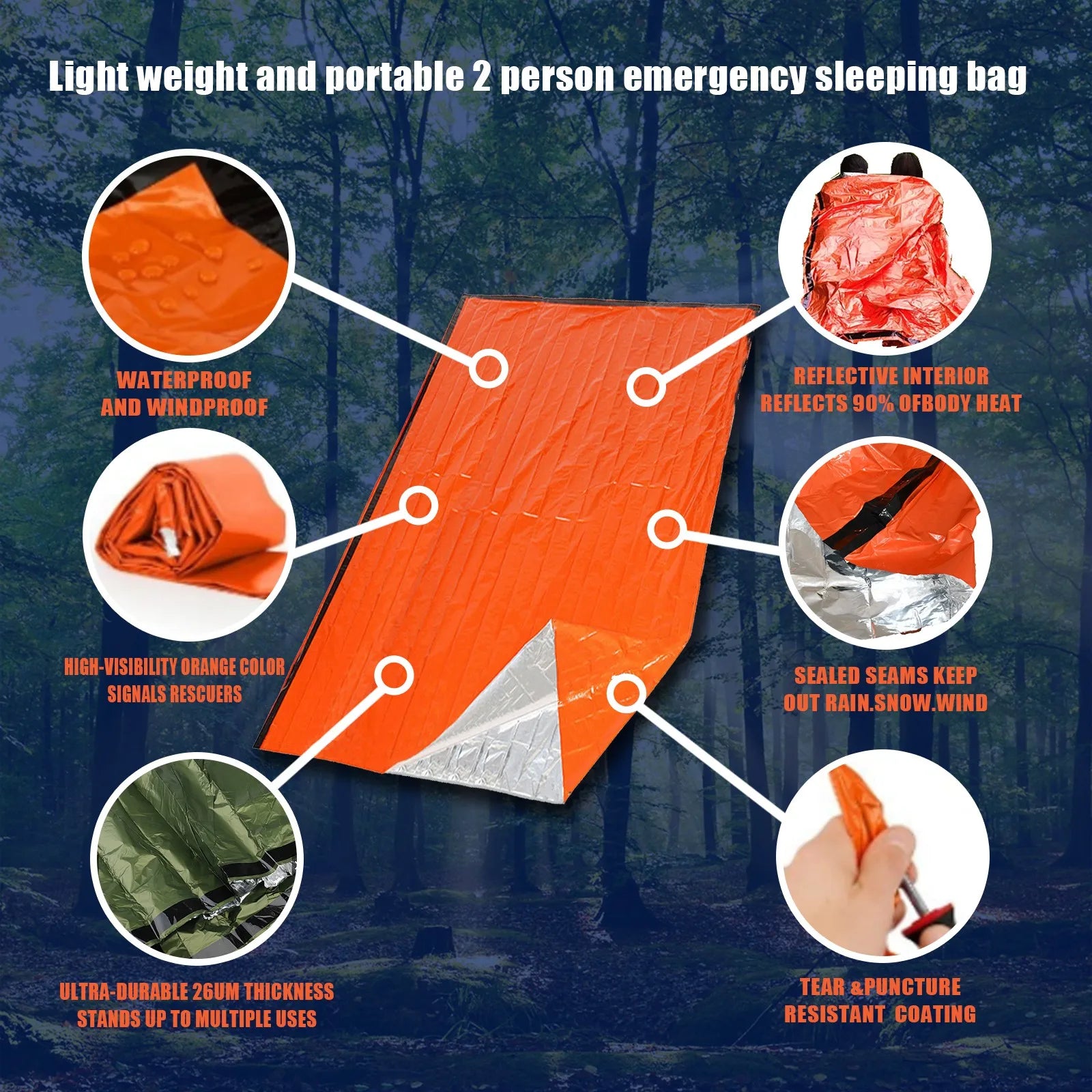Waterproof Emergency Survival Sleeping Bag – Thermal Mylar Camping Gear