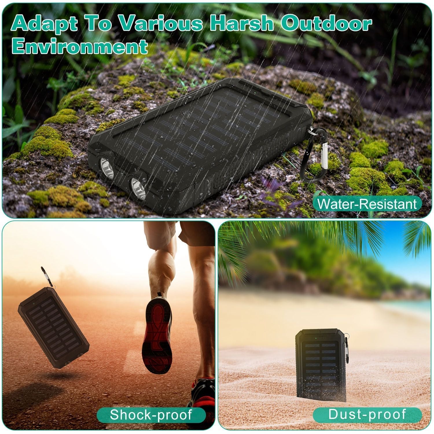 10000mAh Solar Power Bank – Dual USB Outdoor Charger with LED & Compass