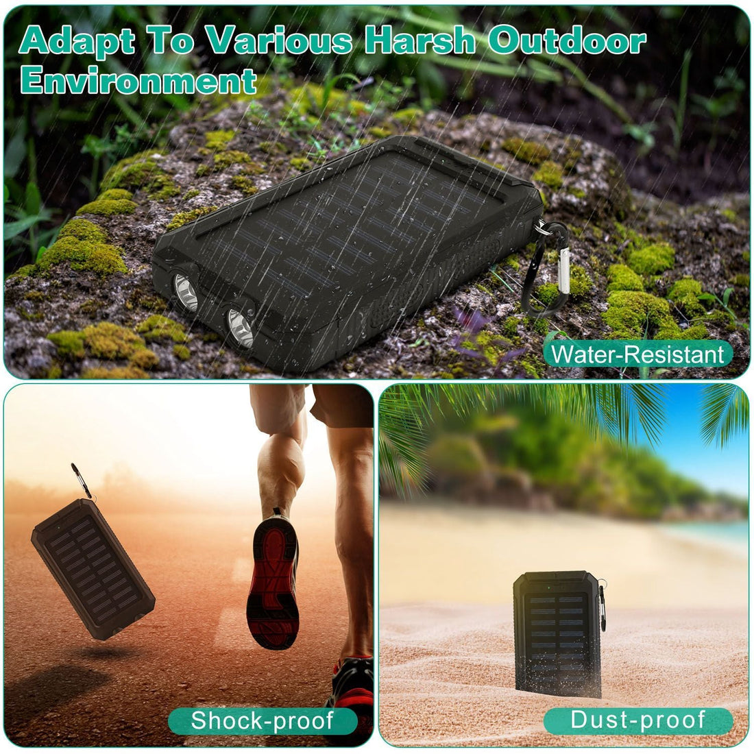 10000mAh Solar Power Bank – Dual USB Outdoor Charger with LED & Compass