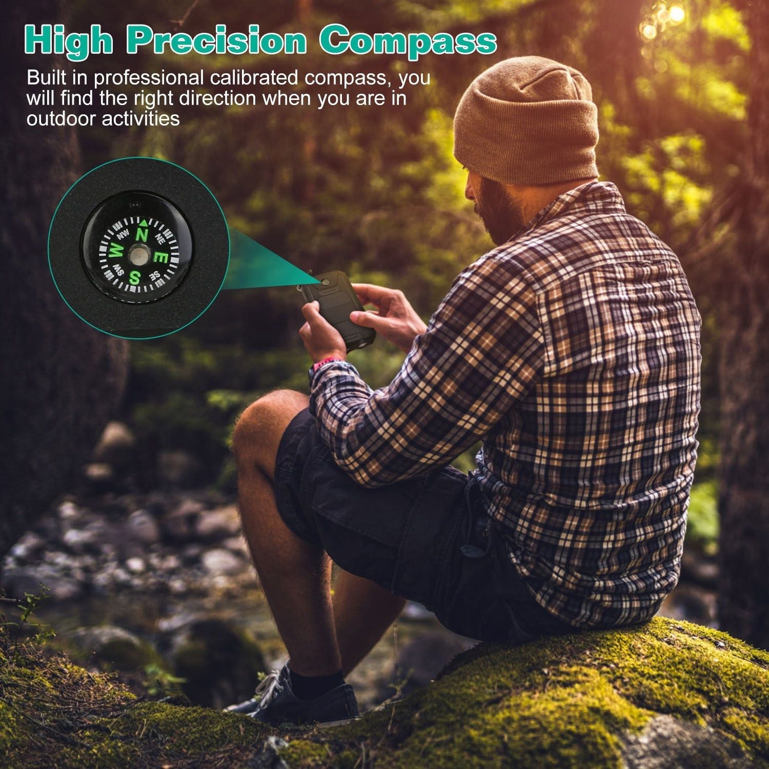 10000mAh Solar Power Bank – Dual USB Outdoor Charger with LED & Compass