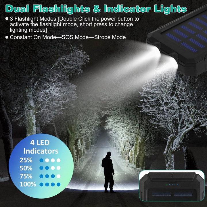 10000mAh Solar Power Bank – Dual USB Outdoor Charger with LED & Compass