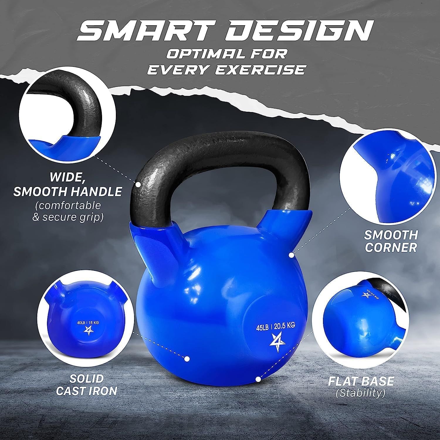 Vinyl Coated Cast Iron Kettlebell – 5–100 lb Strength Training Equipment
