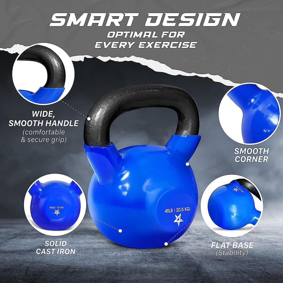 Vinyl Coated Cast Iron Kettlebell – 5–100 lb Strength Training Equipment