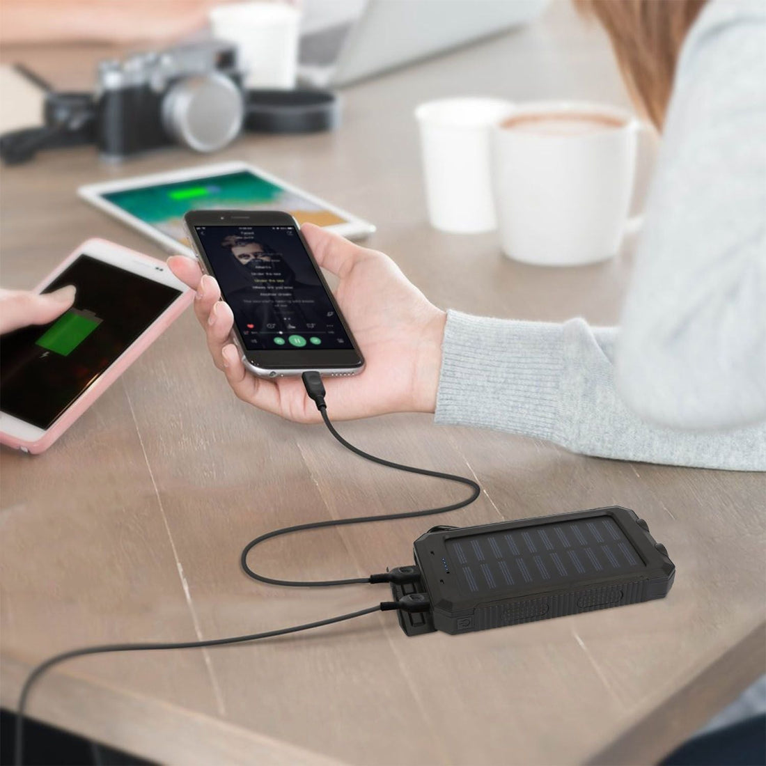10000mAh Solar Power Bank – Dual USB Outdoor Charger with LED & Compass