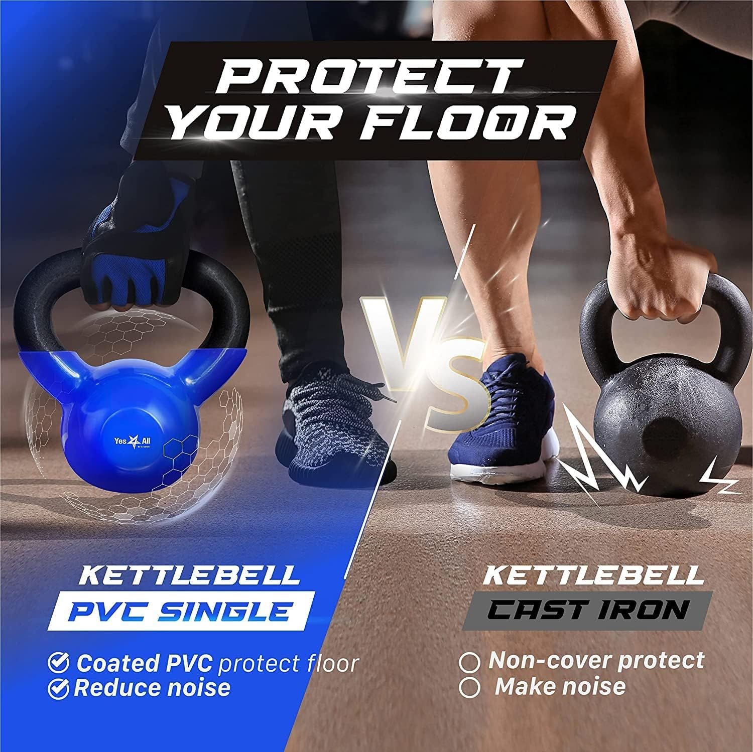 Vinyl Coated Cast Iron Kettlebell – 5–100 lb Strength Training Equipment