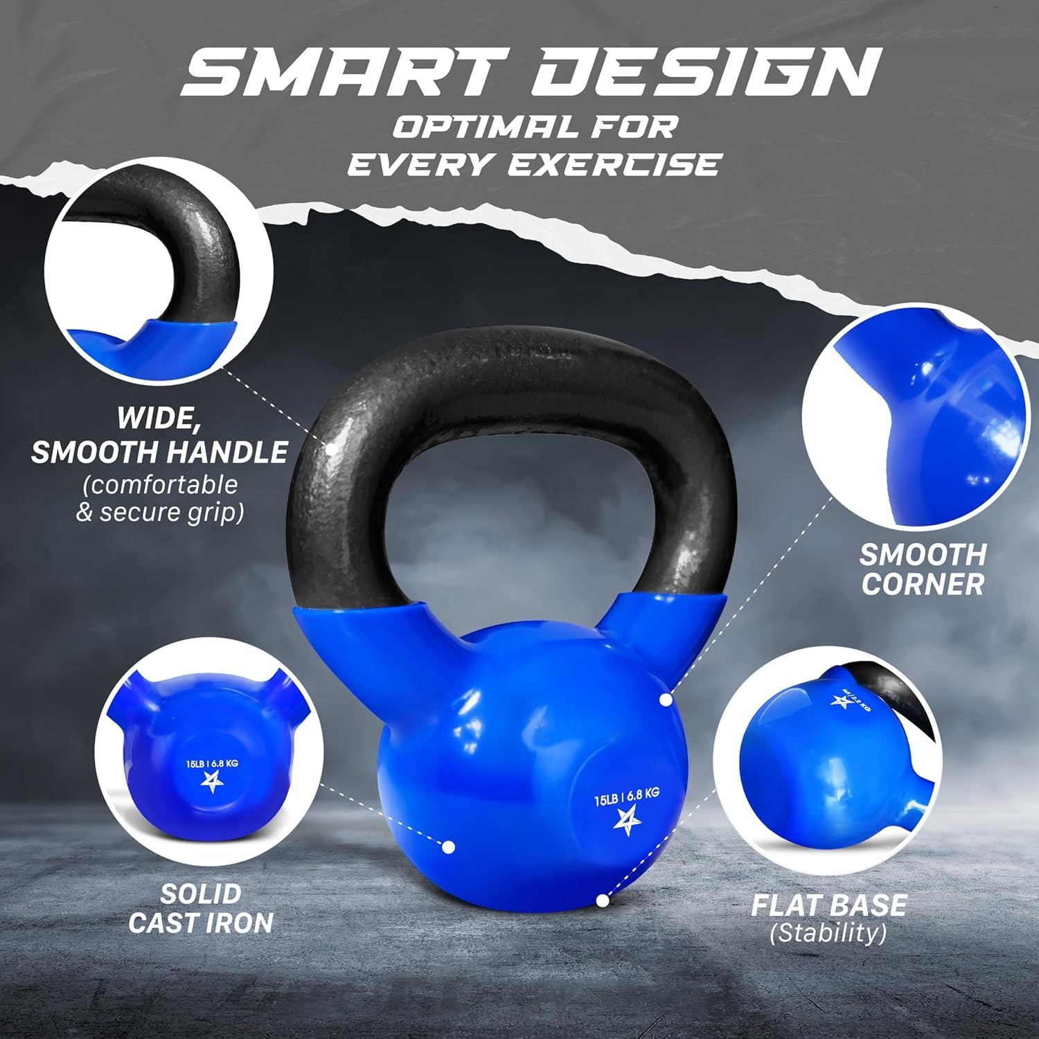 Vinyl Coated Cast Iron Kettlebell – 5–100 lb Strength Training Equipment