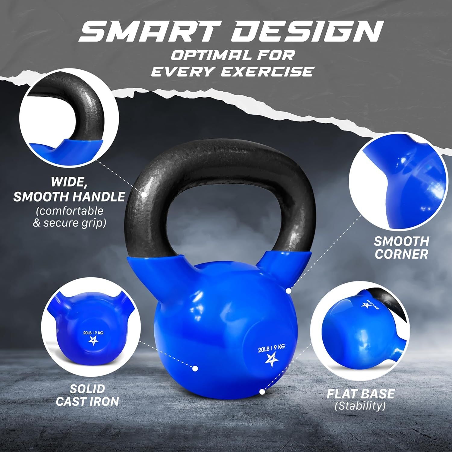 Vinyl Coated Cast Iron Kettlebell – 5–100 lb Strength Training Equipment