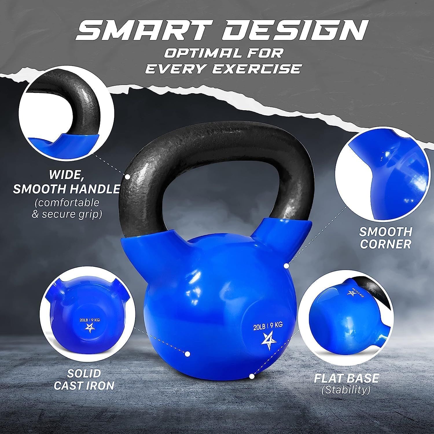 Vinyl Coated Cast Iron Kettlebell – 5–100 lb Strength Training Equipment
