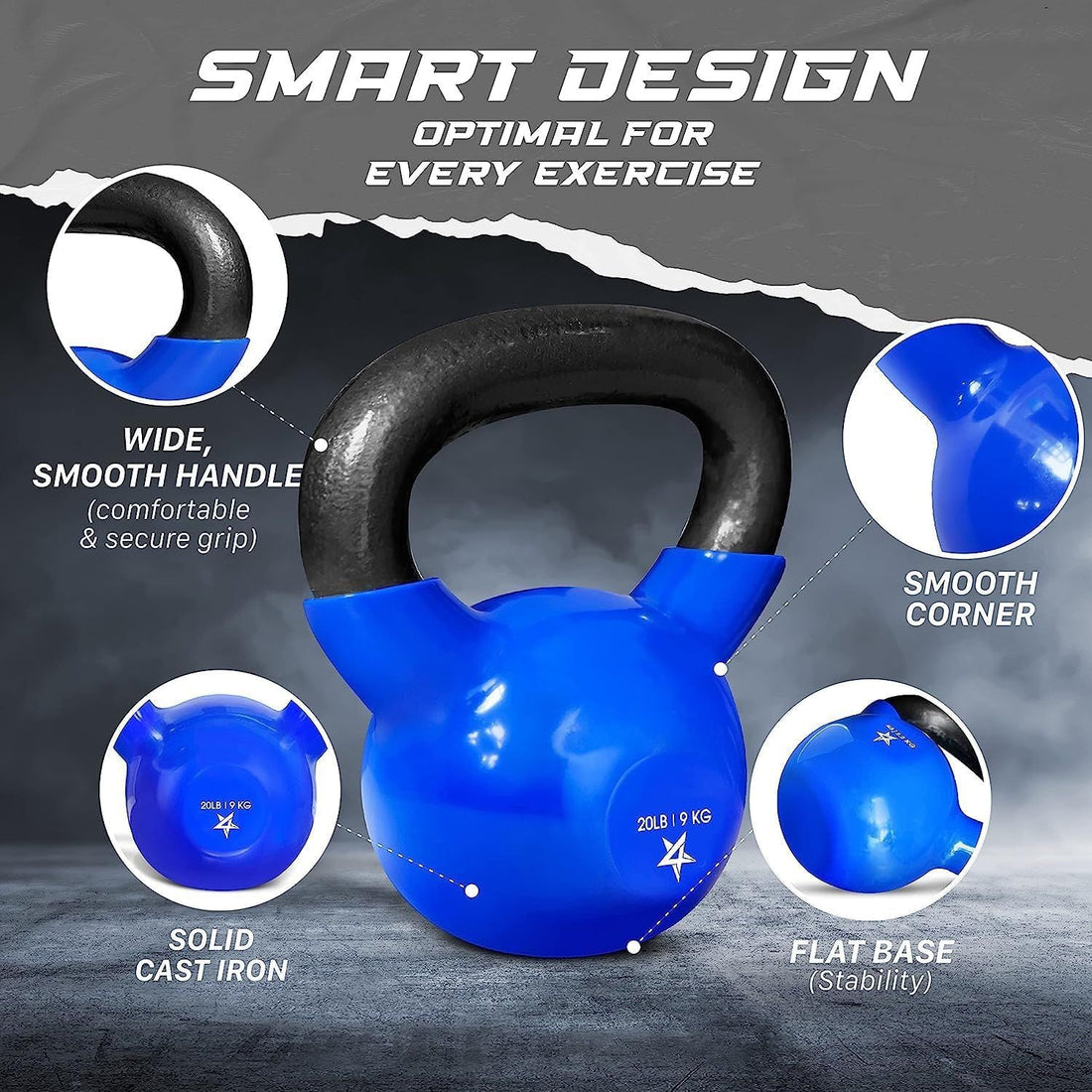 Vinyl Coated Cast Iron Kettlebell – 5–100 lb Strength Training Equipment