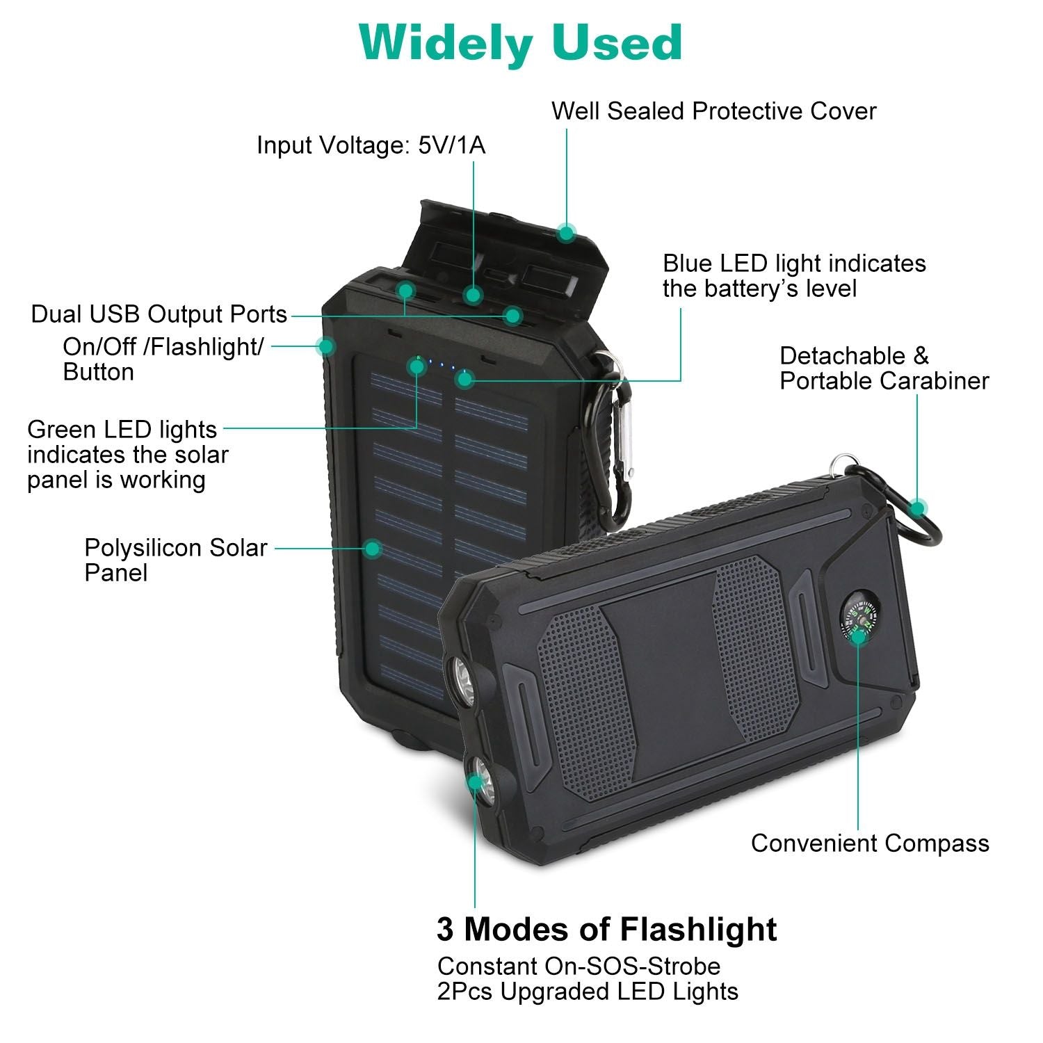 10000mAh Solar Power Bank – Dual USB Outdoor Charger with LED & Compass
