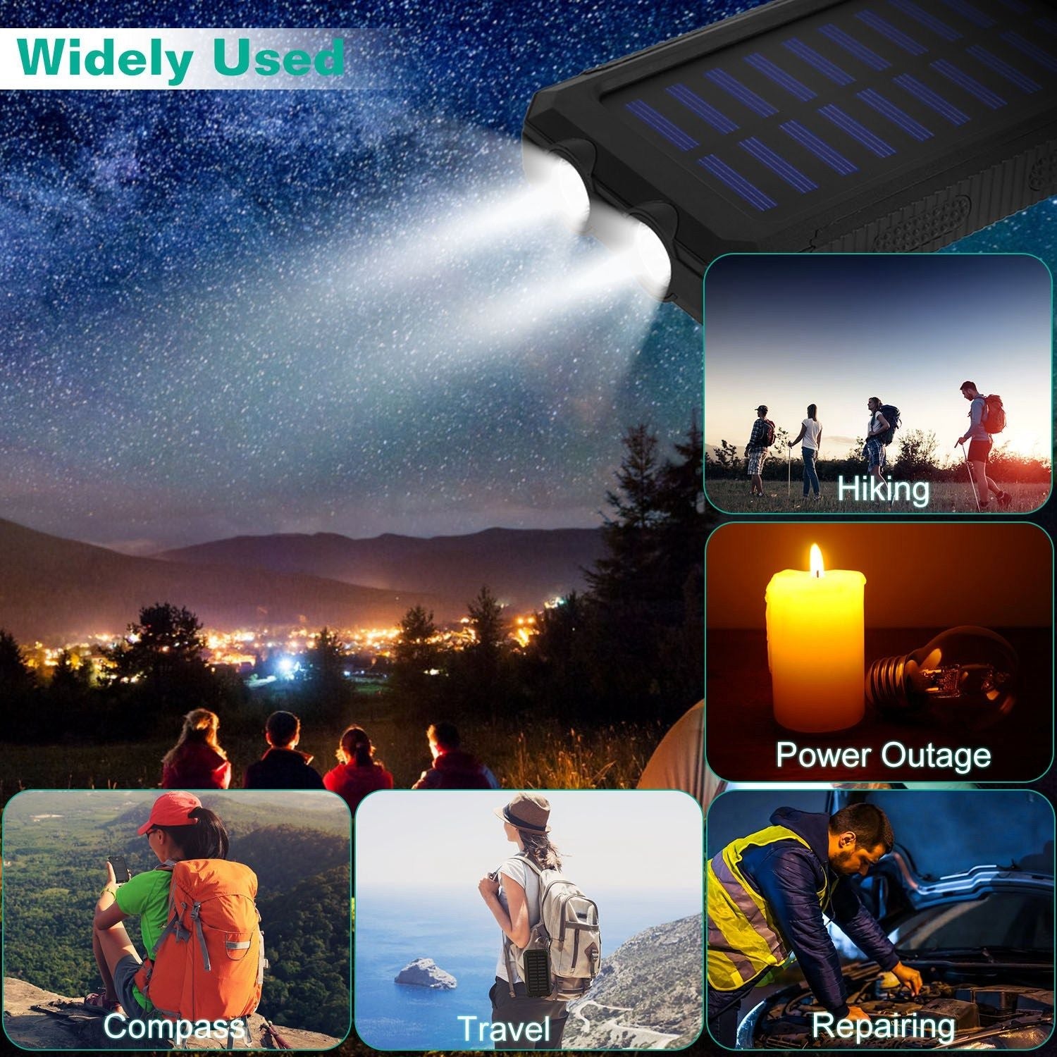 10000mAh Solar Power Bank – Dual USB Outdoor Charger with LED & Compass