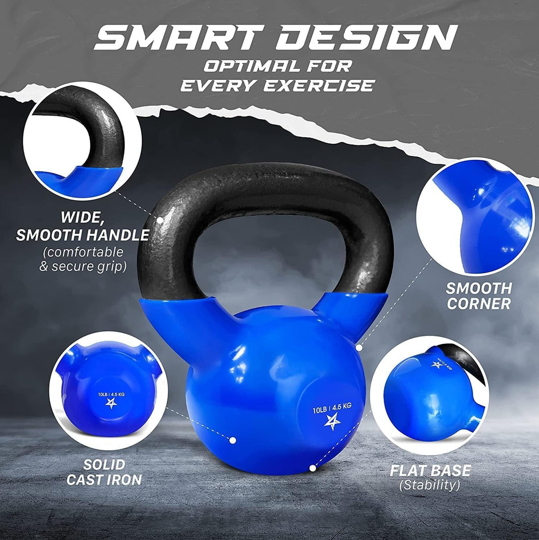 Vinyl Coated Cast Iron Kettlebell – 5–100 lb Strength Training Equipment