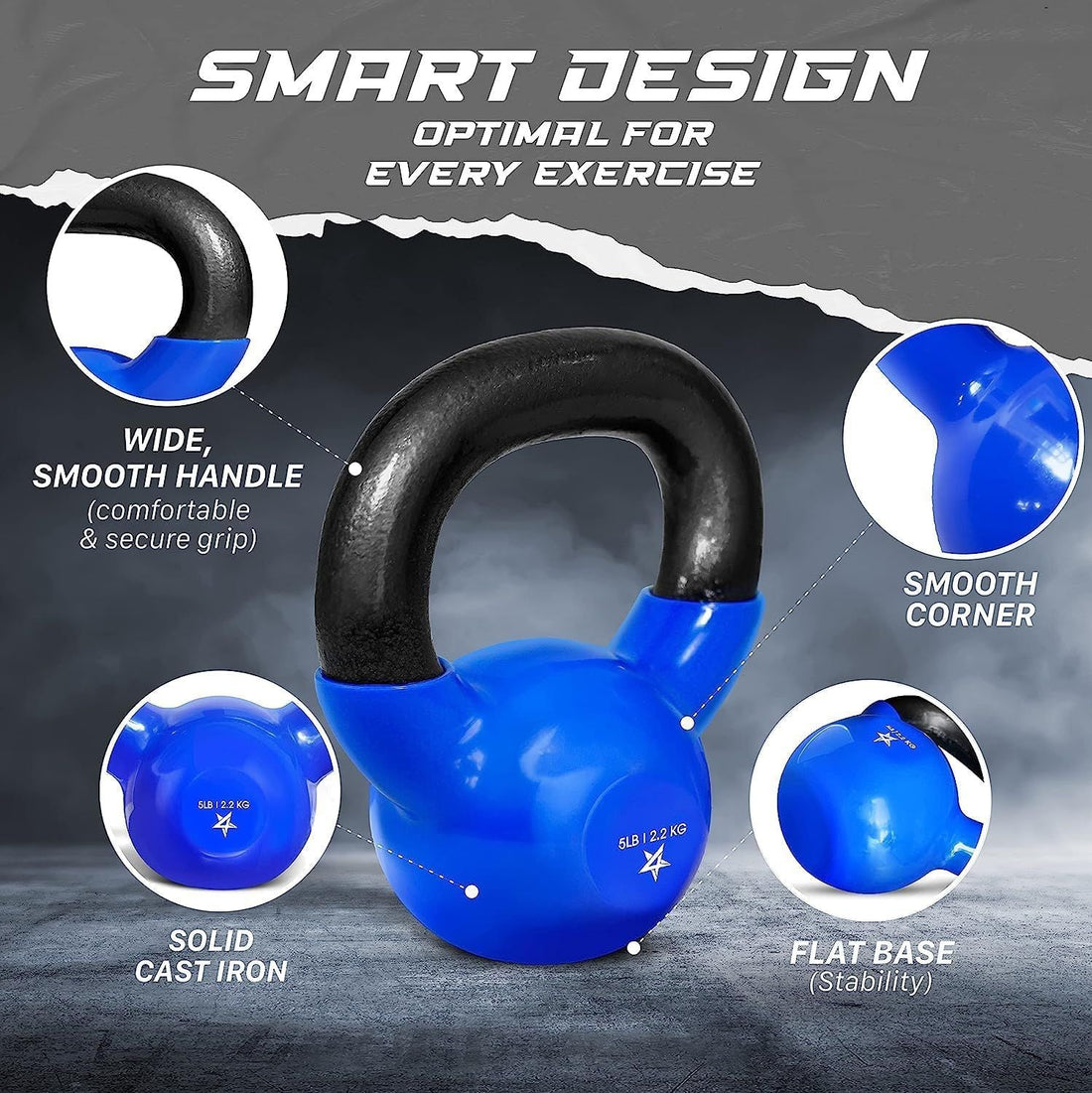 Vinyl Coated Cast Iron Kettlebell – 5–100 lb Strength Training Equipment