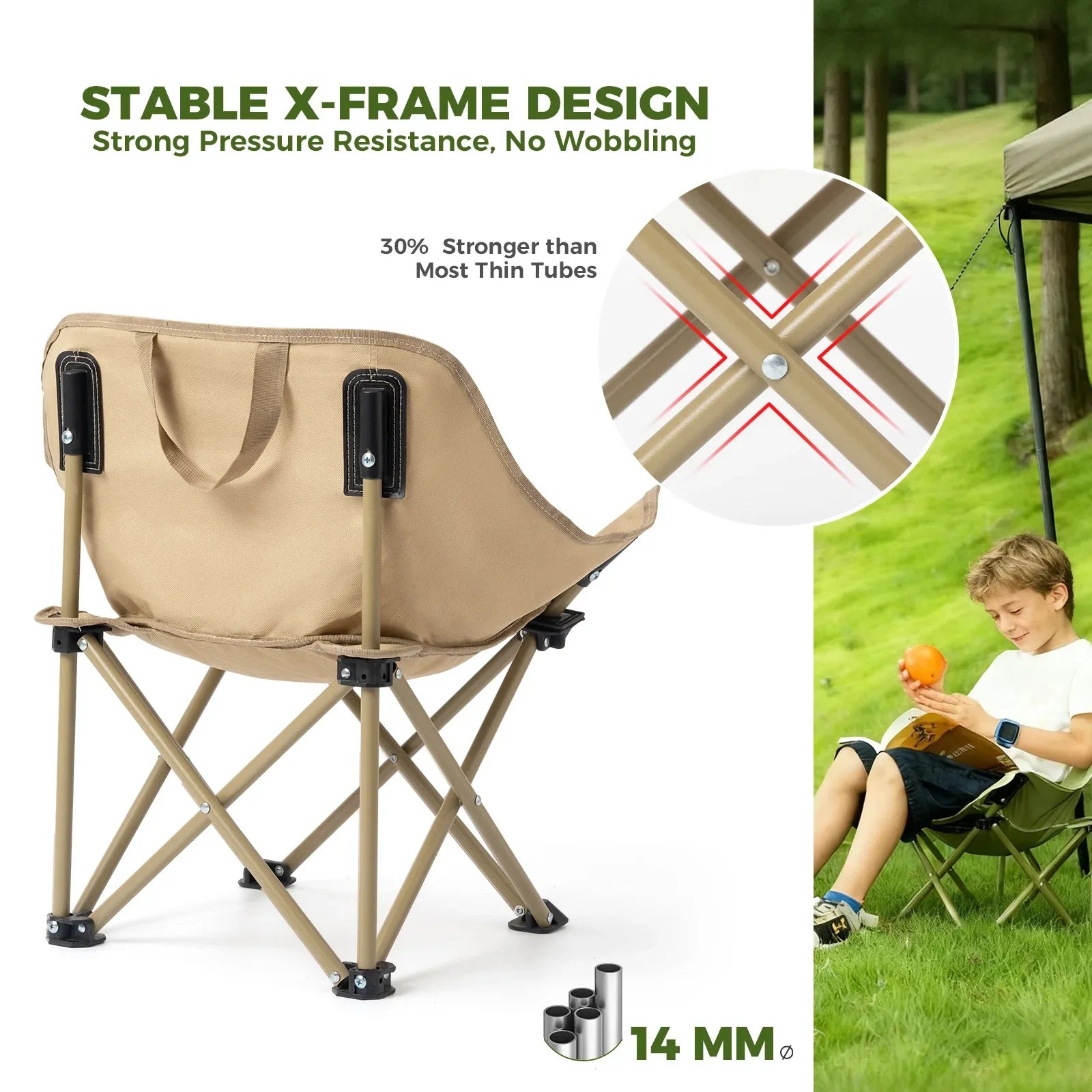 Folding Carbon Steel Camping Chair – Adult & Kids Portable Seat