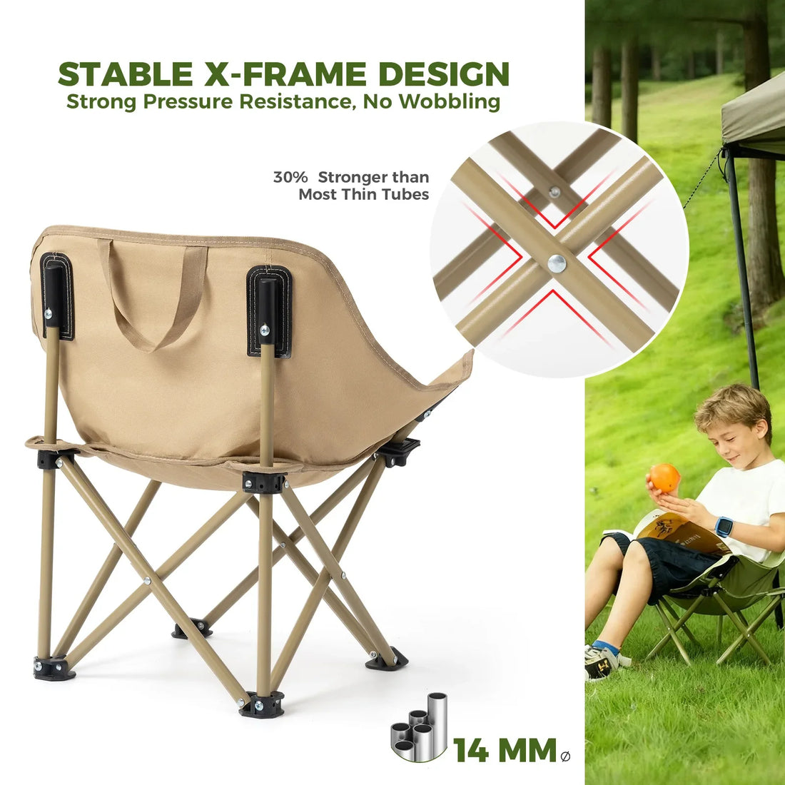 Folding Carbon Steel Camping Chair – Adult & Kids Portable Seat