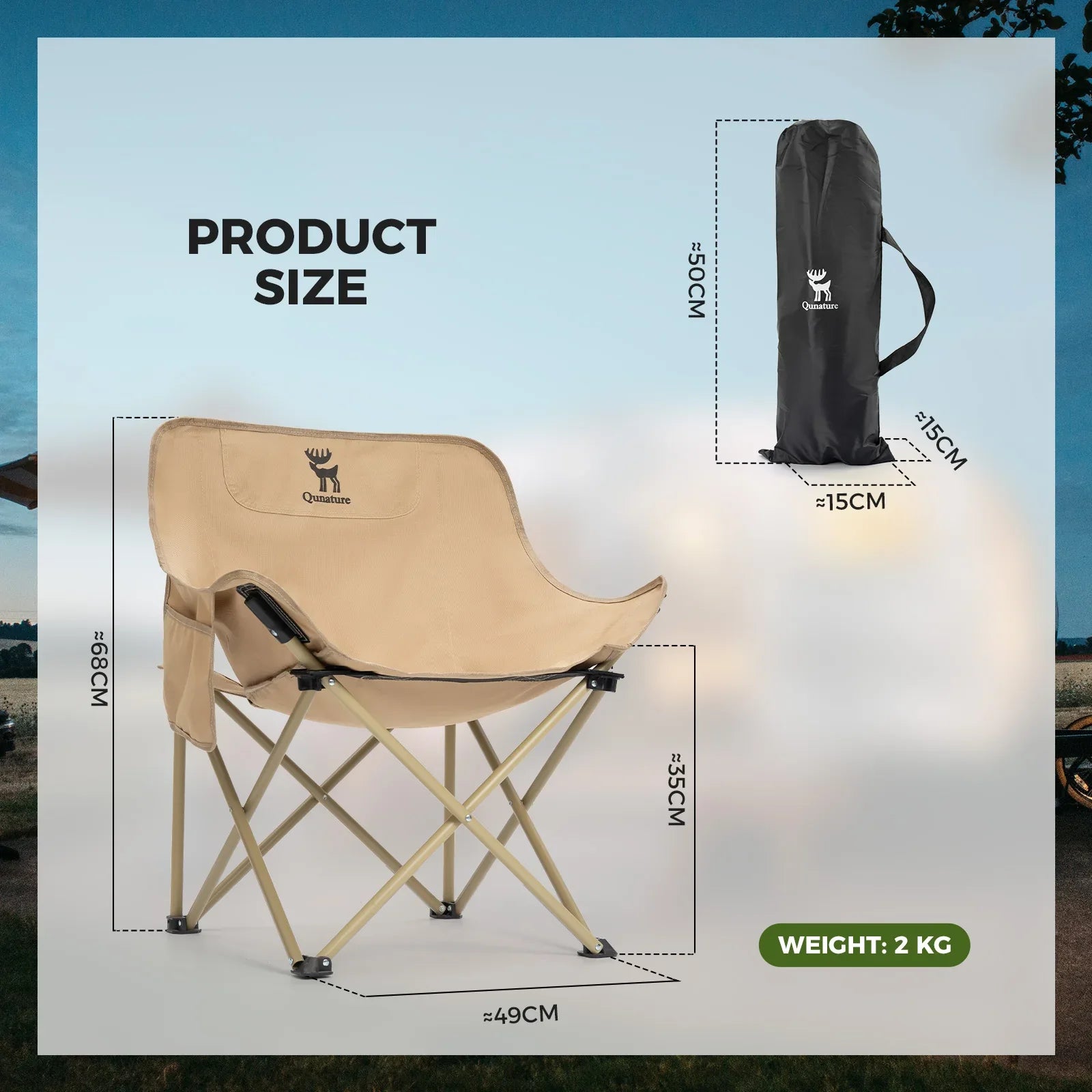 Folding Carbon Steel Camping Chair – Adult & Kids Portable Seat