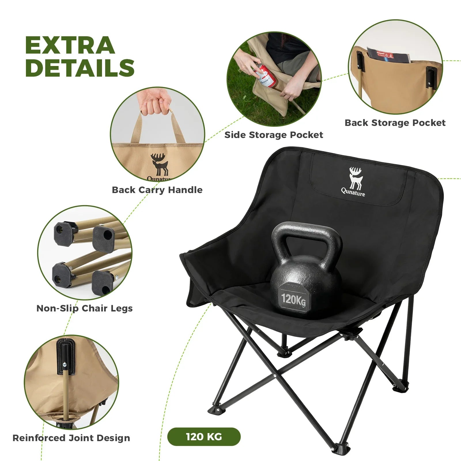 Folding Carbon Steel Camping Chair – Adult & Kids Portable Seat