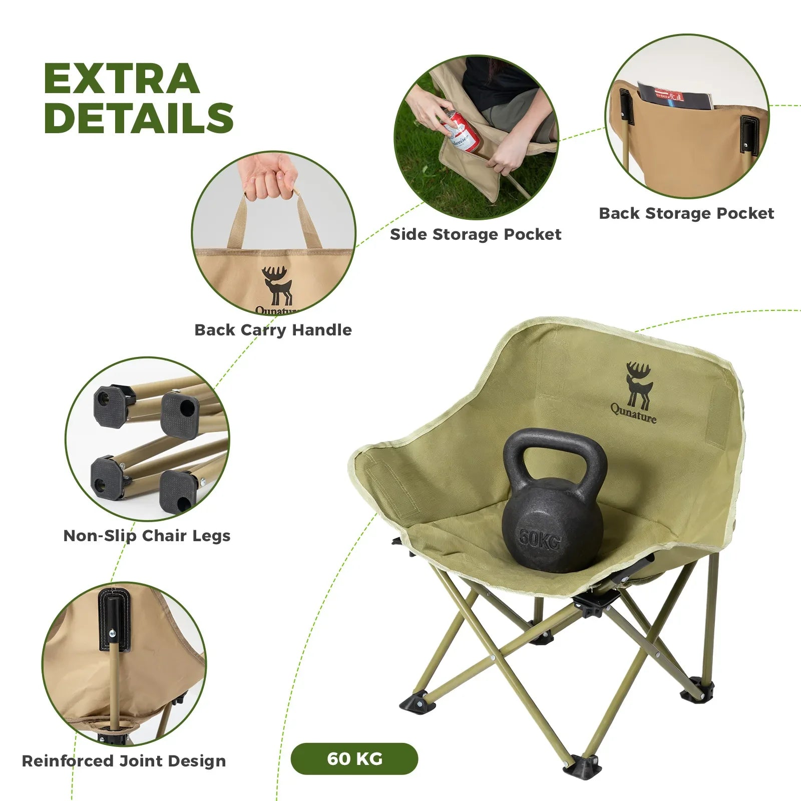 Folding Carbon Steel Camping Chair – Adult & Kids Portable Seat