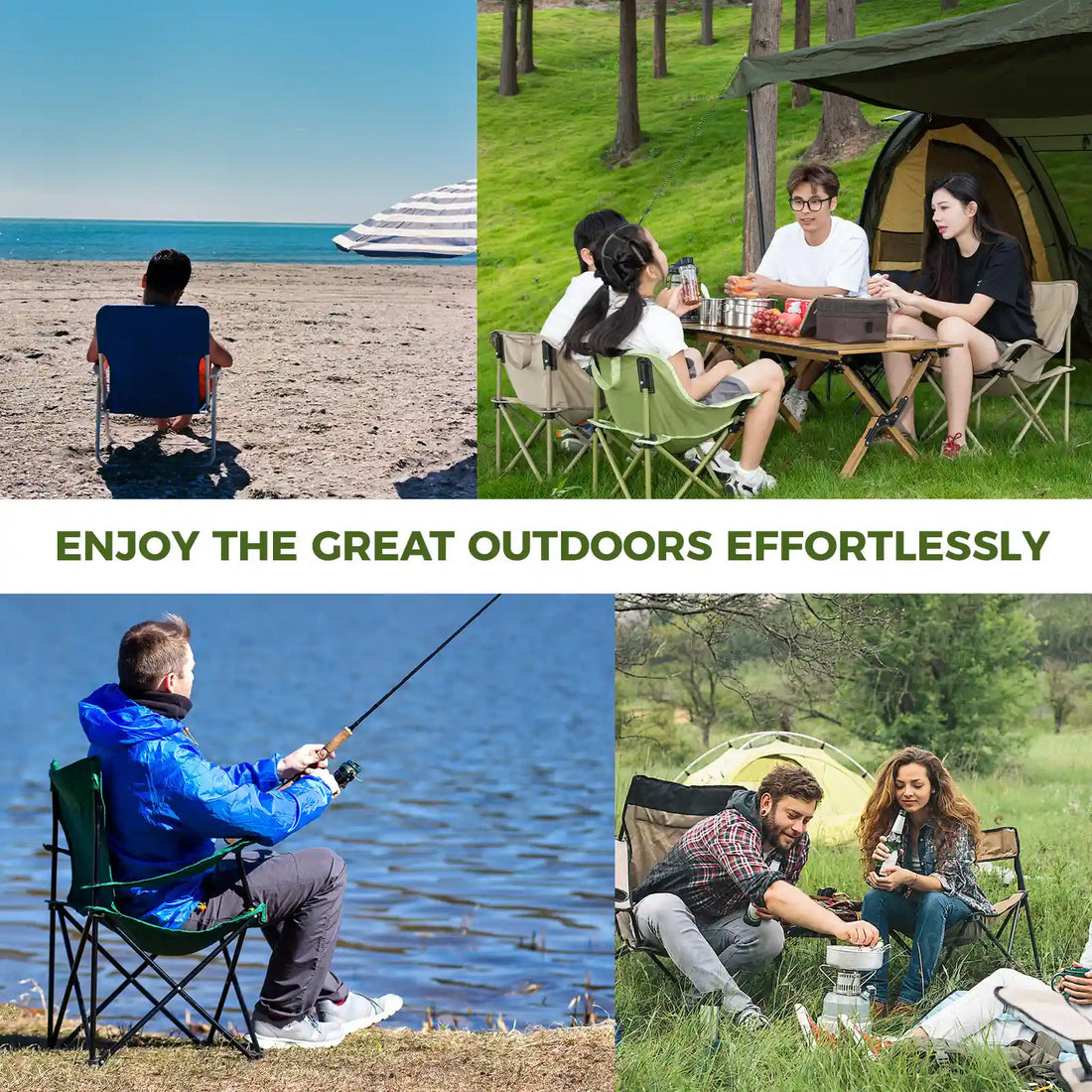 Folding Carbon Steel Camping Chair – Adult & Kids Portable Seat