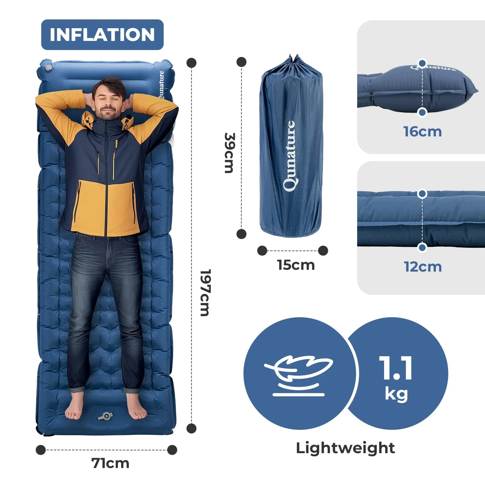 Ultralight Inflatable Sleeping Pad – Built-In Pillow Camping Mat