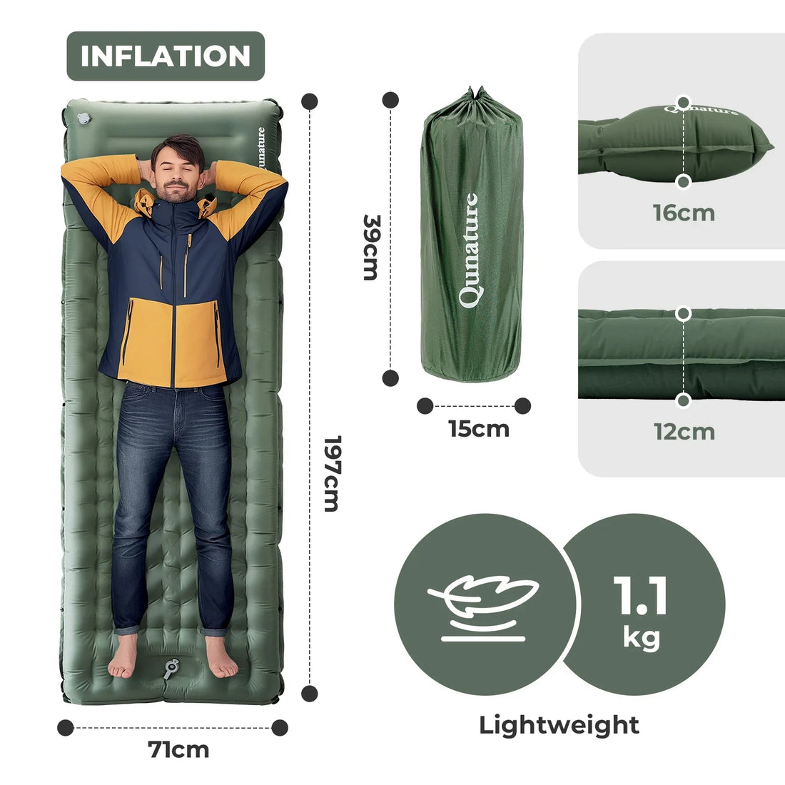 Ultralight Inflatable Sleeping Pad – Built-In Pillow Camping Mat
