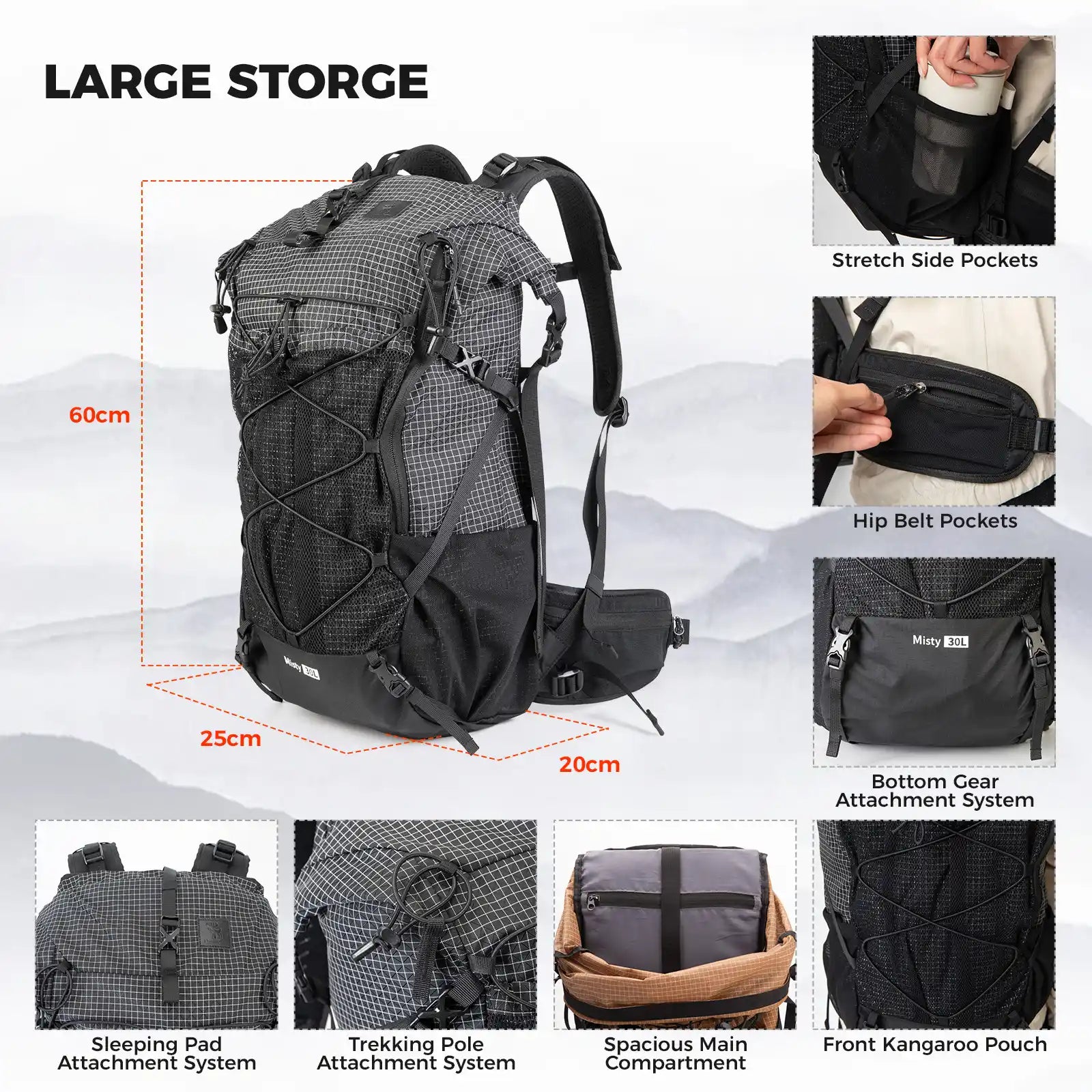 30–35L Waterproof Hiking Backpack – Lightweight Outdoor Daypack